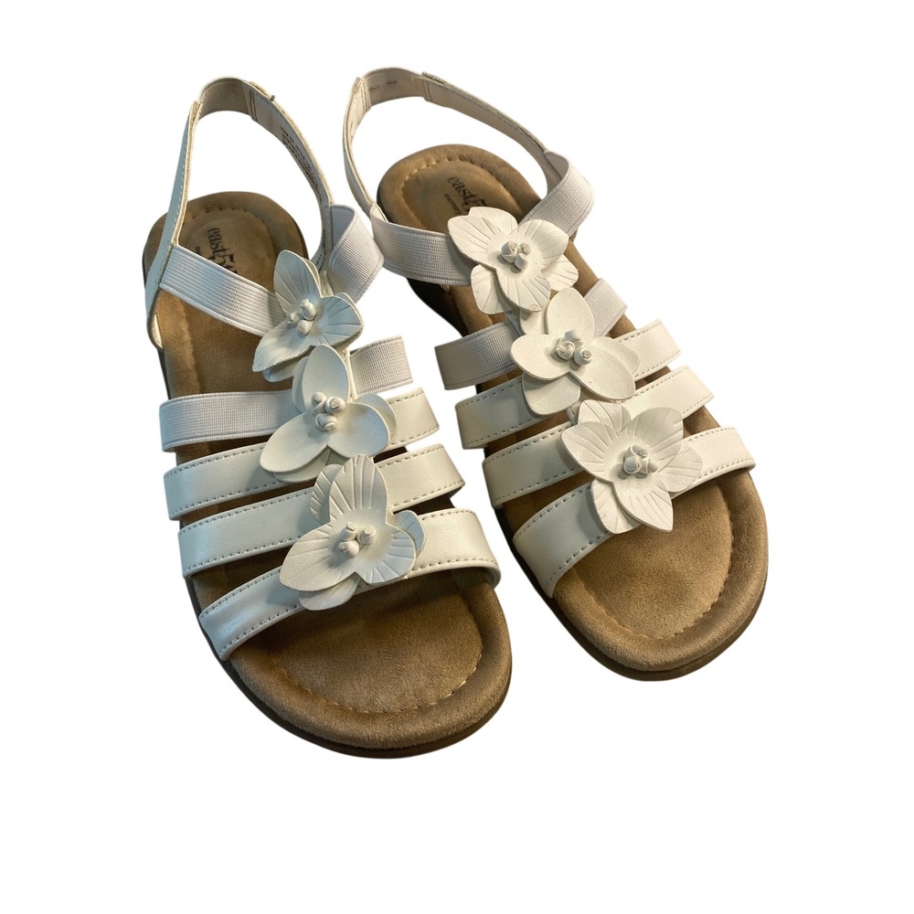East 5th Womens White Floral Strappy Wedge Sandals Memory Foam‎ Size 7.5 M